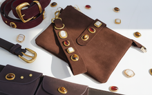 Load image into Gallery viewer, Caramel Gemstone Suede Wristlet