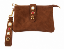 Load image into Gallery viewer, Caramel Gemstone Suede Wristlet
