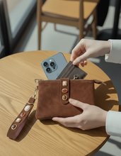 Load image into Gallery viewer, Caramel Gemstone Suede Wristlet
