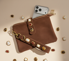 Load image into Gallery viewer, Caramel Gemstone Suede Wristlet
