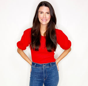 Short Puff Sleeve Knit Top