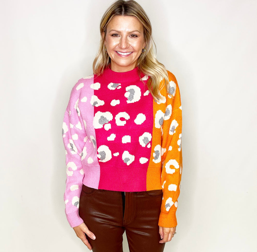 Colorblock Cheetah Sweater