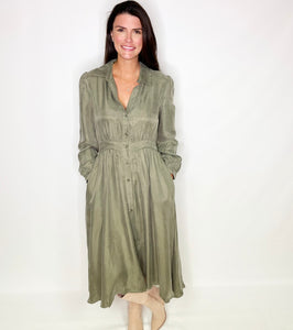 Silk Midi Button Dress