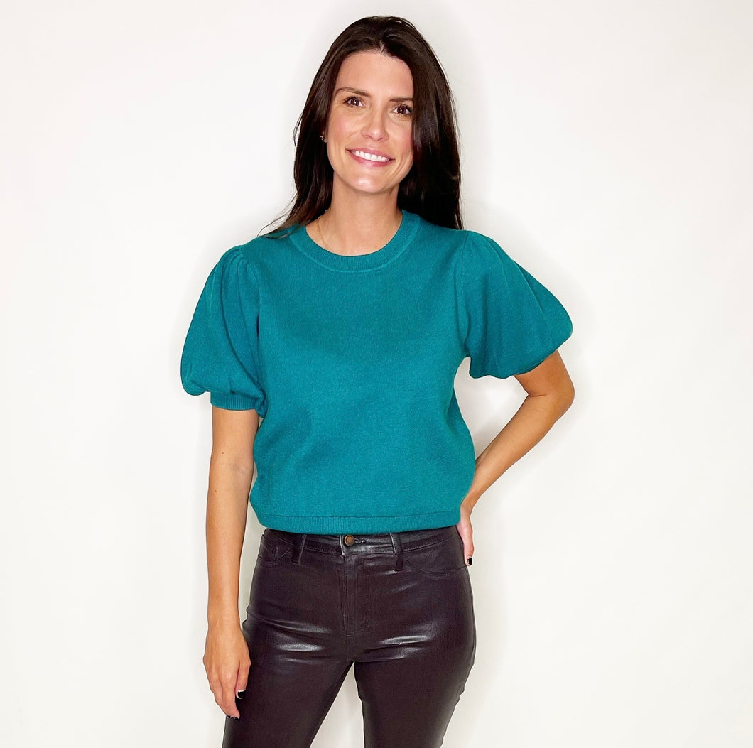 Emerald Puff Sleeve Knit Top