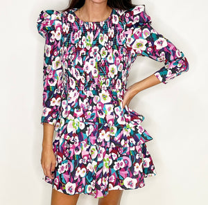 Smocked Print Dress