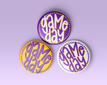 Load image into Gallery viewer, Purple &amp; Gold Game Day Buttons: PURPLE BACKGROUND
