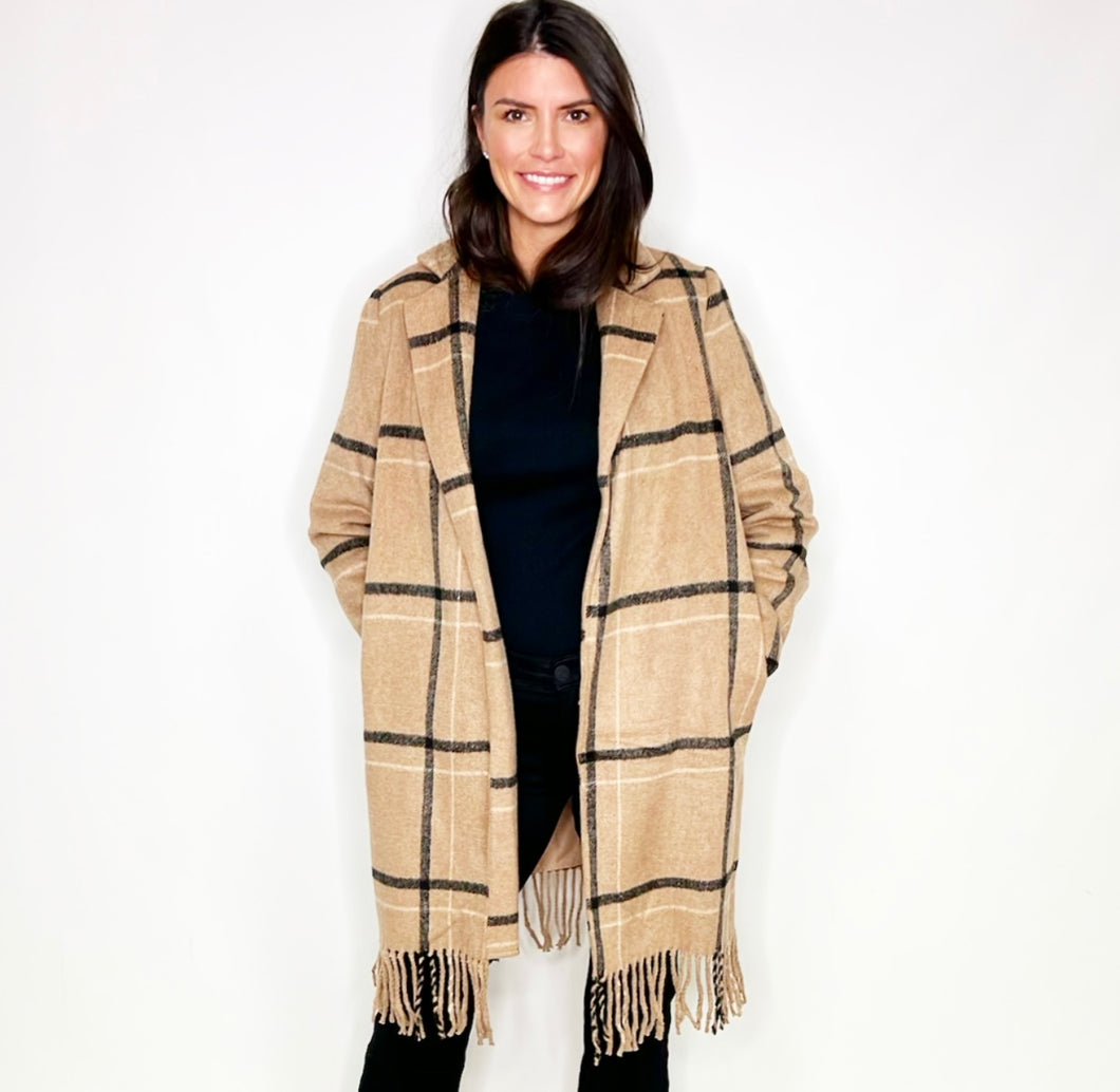 Ynez Fringe Plaid Coat