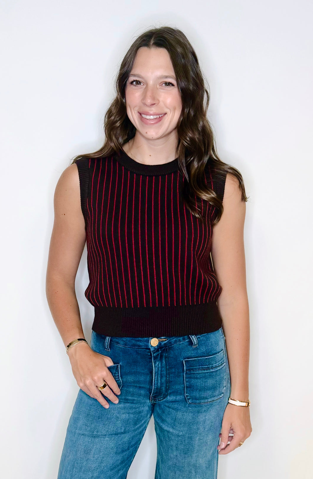 Mae Sleeveless Stripe Sweater