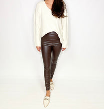 Load image into Gallery viewer, Delilah Brown Vegan Leather Leggings
