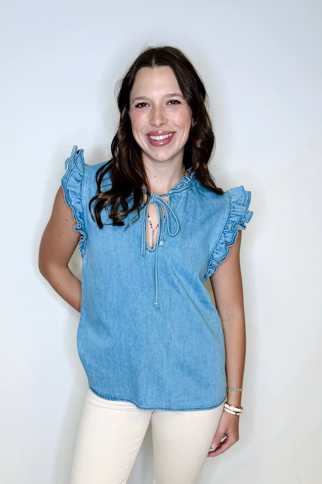 Denim Ruffle Top