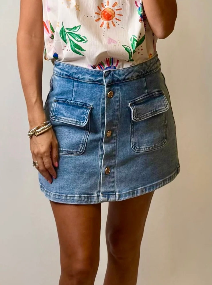 Denim Flap Pocket Skort