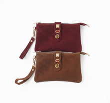 Load image into Gallery viewer, Burgundy Gemstone Suede Wristlet Pouch
