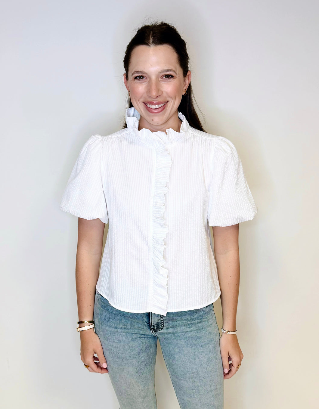 Seersucker Ruffle Top