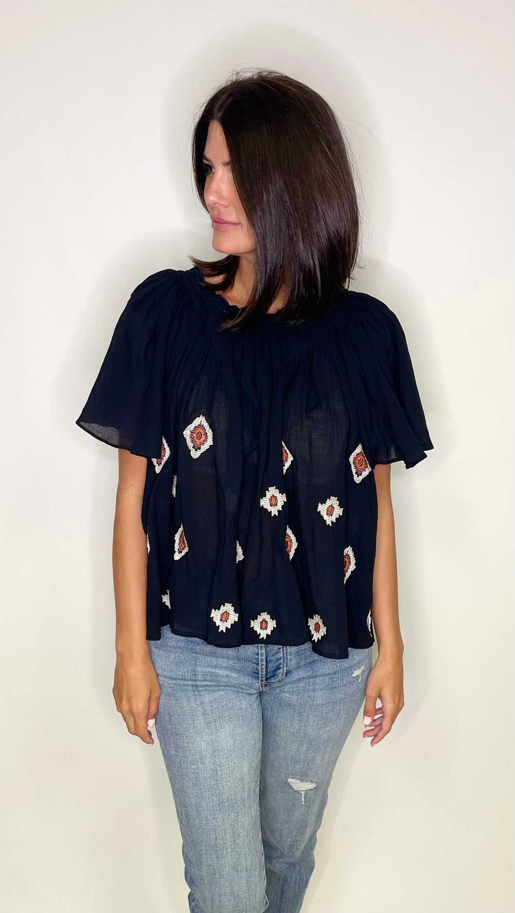 Embroidered Gauze Top