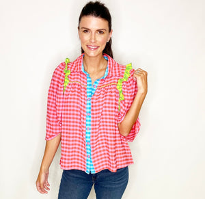 Checkered Colorblock Top