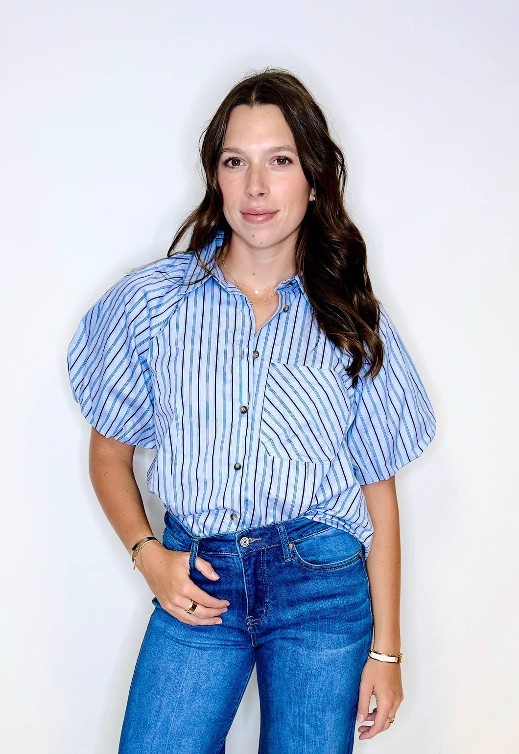 Stripe Bubble Sleeve Top