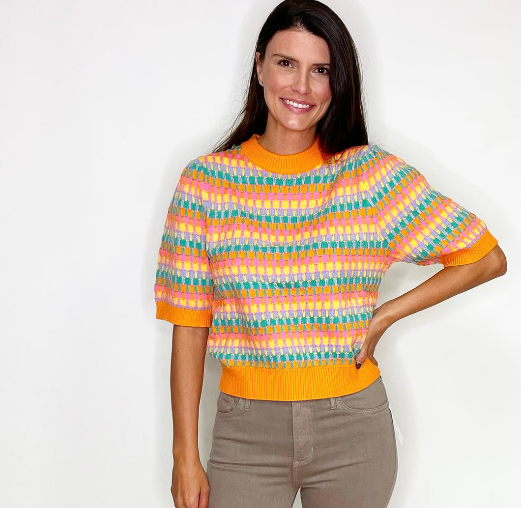 Short Sleeve Mix Knit Top