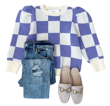 Load image into Gallery viewer, Checkered Puff Sleeve Sweater
