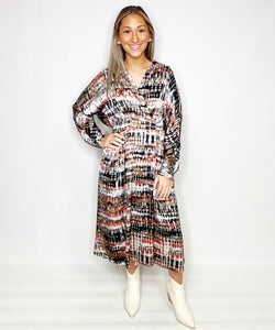 Printed Satin Midi Dress