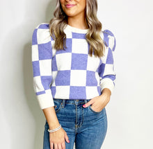 Load image into Gallery viewer, Checkered Puff Sleeve Sweater
