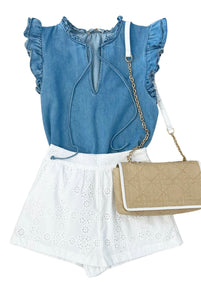 Denim Ruffle Top