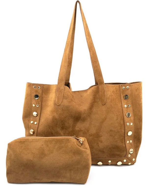 Tan Suede Stud Bag