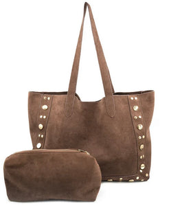 Chocolate Suede Stud Bag