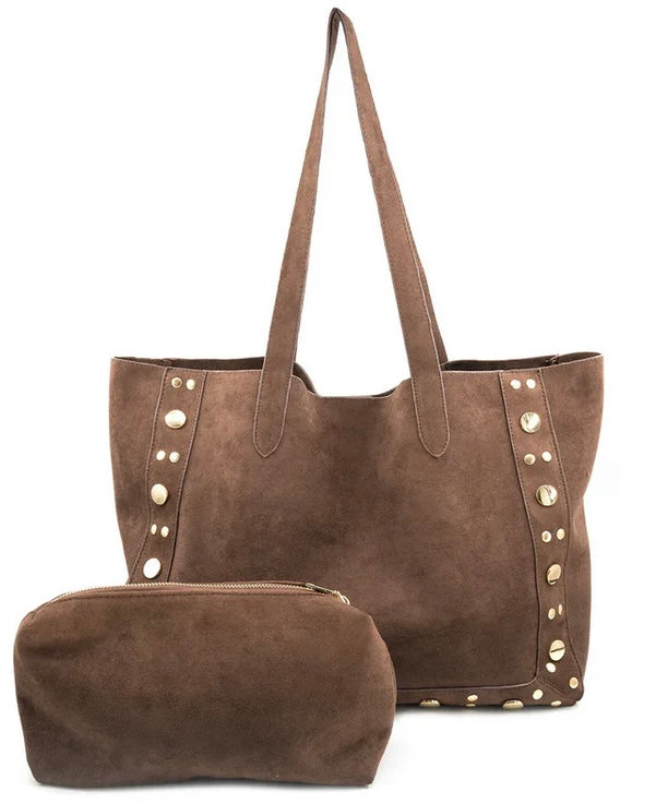 Chocolate Suede Stud Bag