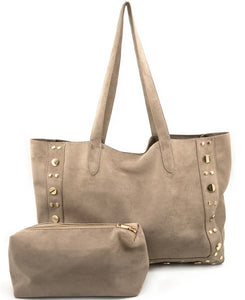 Taupe Suede Stud Bag