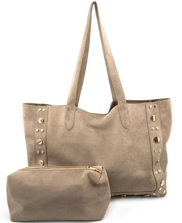 Taupe Suede Stud Bag