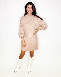 Pearl Belted Sweater Dress