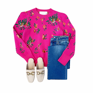 Printed Puff Sleeve Sweater