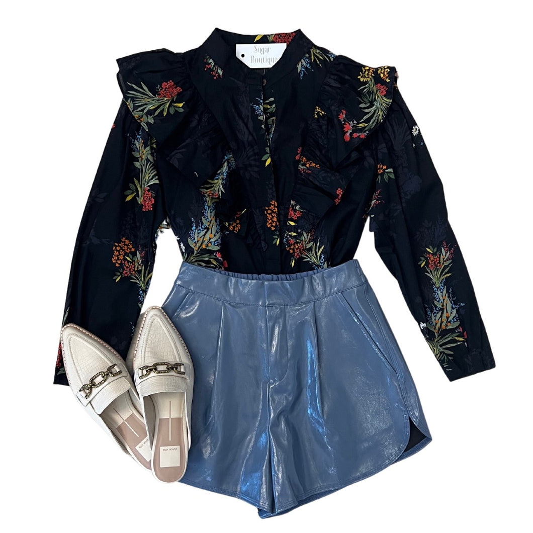 Print Ruffle Button Top