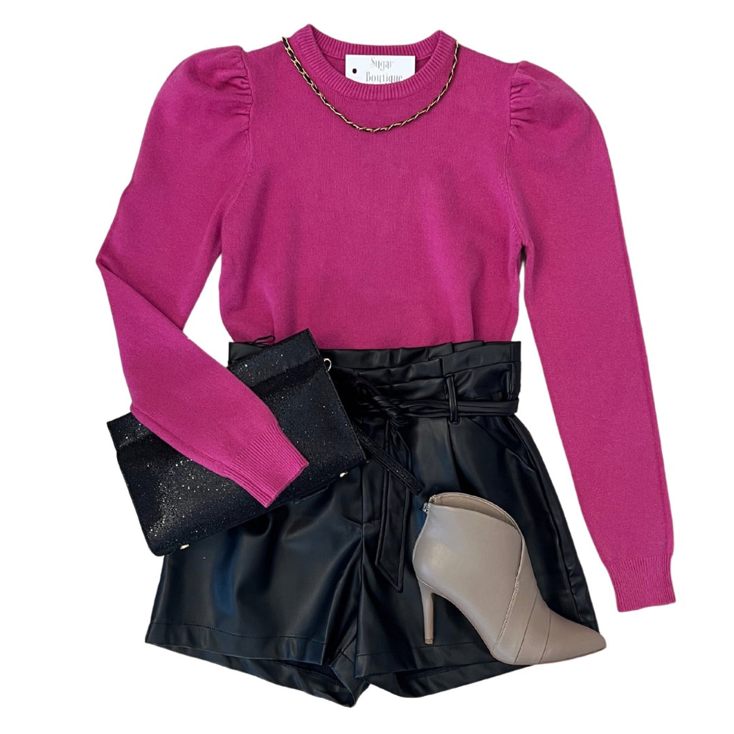 Puff Sleeve Crew Sweater