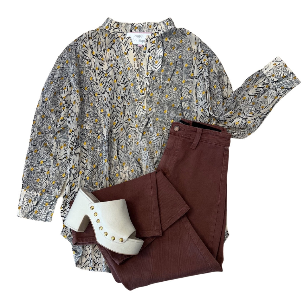 Metallic Detail Chiffon Top