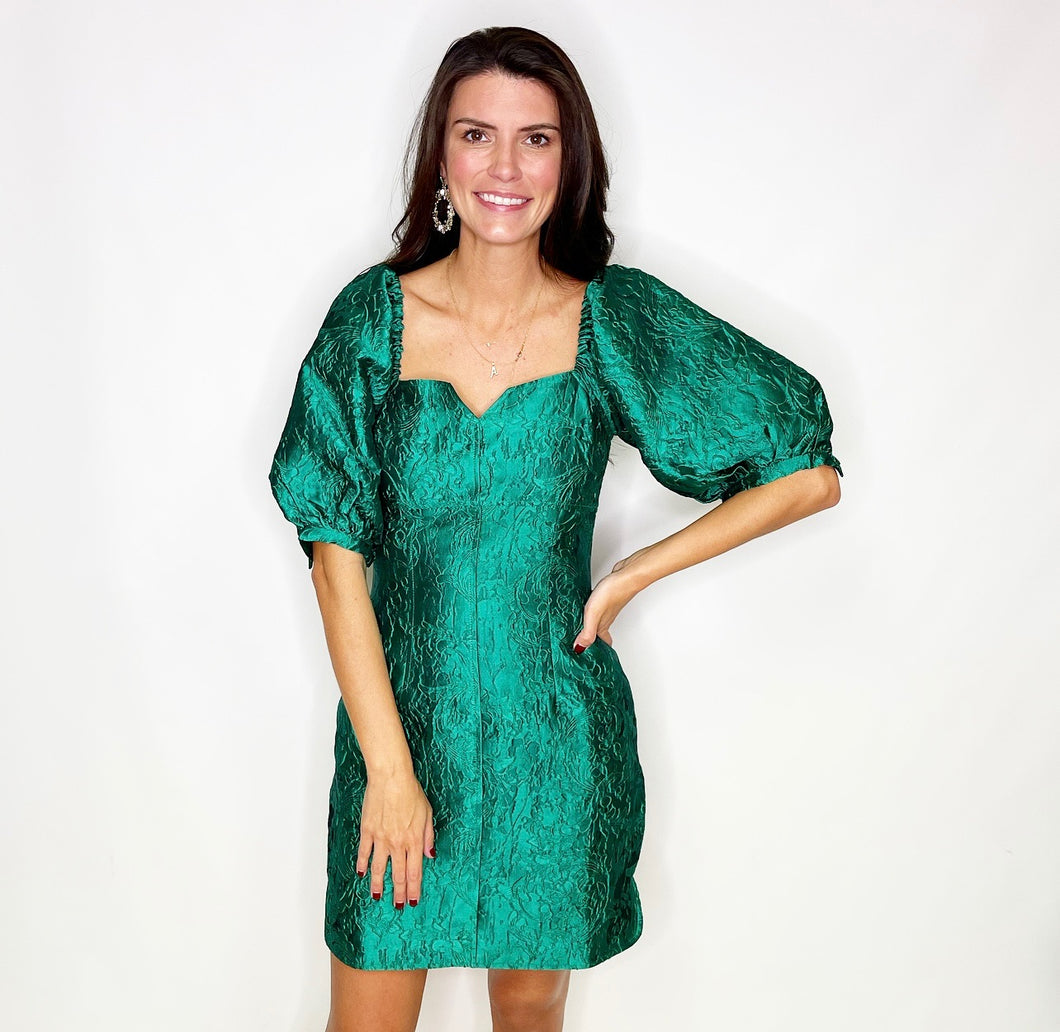 Brocade Puff Sleeve Mini Dress