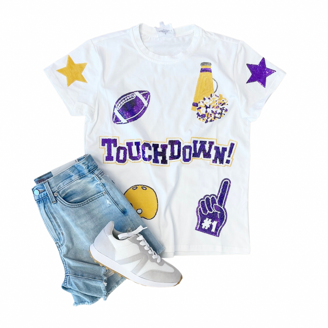 Purple/Gold Touchdown Sequin Tee