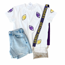 Load image into Gallery viewer, Purple/Gold Football Sequin Tee
