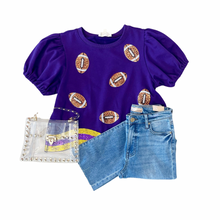 Load image into Gallery viewer, Purple Sequin Football Top
