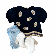 Load image into Gallery viewer, Black Sequin Football Top
