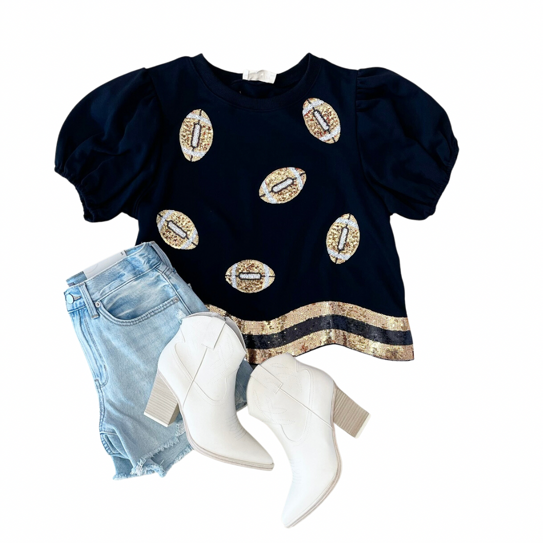 Black Sequin Football Top