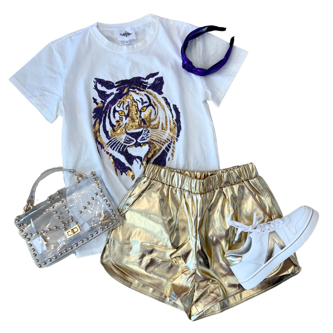 Metallic Faux Leather Shorts