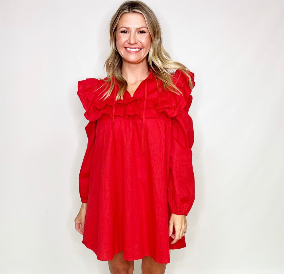 Ruffle Poplin L/S Dress