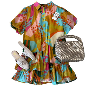 Abstract Ruffle Hem Dress