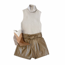 Load image into Gallery viewer, Camel Vegan Leather Shorts
