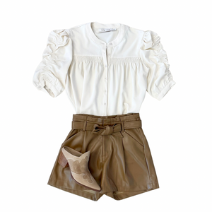 Camel Vegan Leather Shorts
