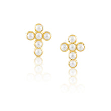 Load image into Gallery viewer, Mini Pearl Cross Studs
