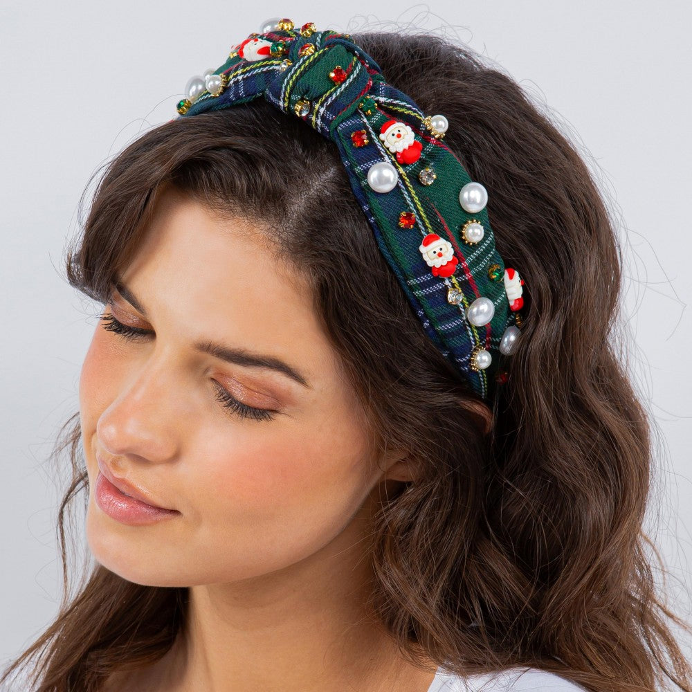 Navy Plaid Holiday Headband