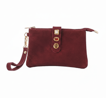 Load image into Gallery viewer, Burgundy Gemstone Suede Wristlet Pouch
