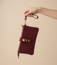 Load image into Gallery viewer, Burgundy Gemstone Suede Wristlet Pouch
